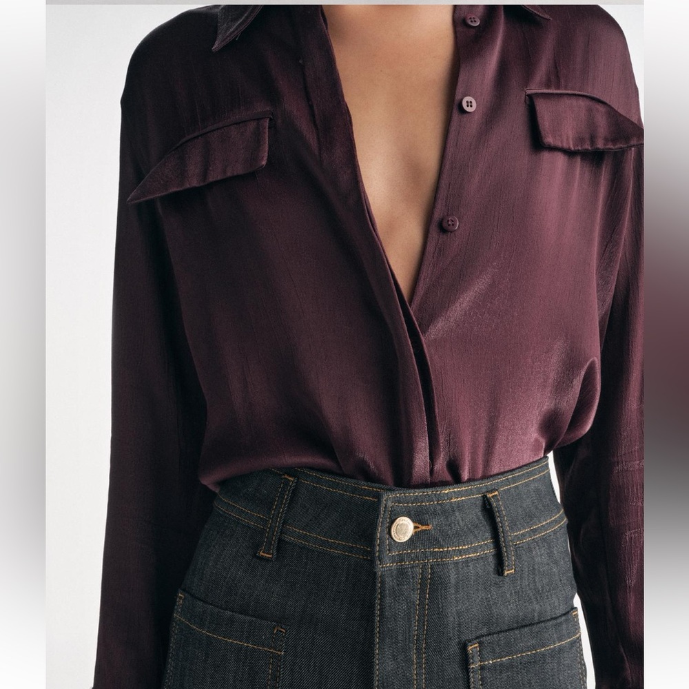 Zara Women's Burgundy Button Down Shirt